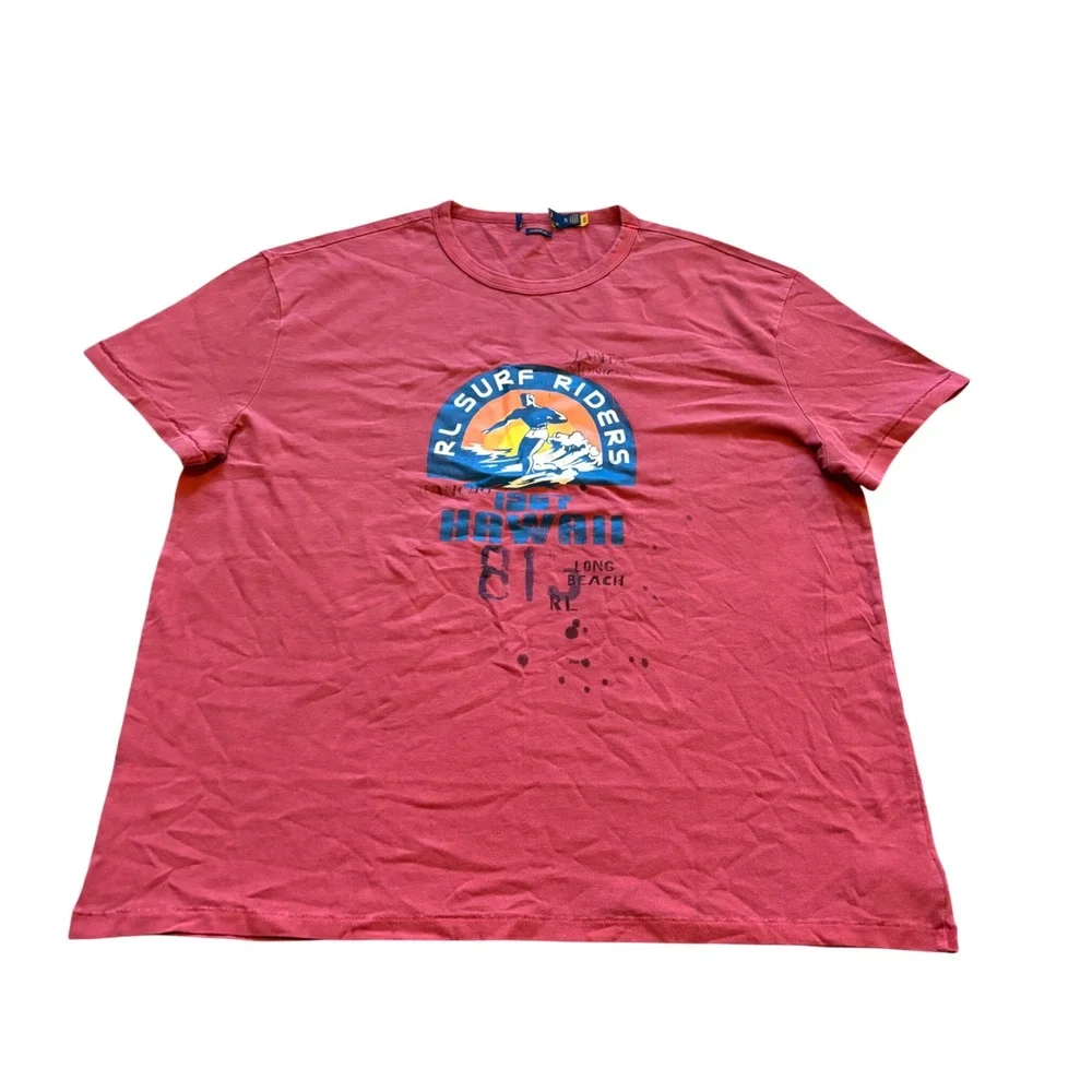 Polo Ralph Lauren Mens XL Red RL Surf Riders Hawaii 1967 Graphic T-Shirt Cotton‎